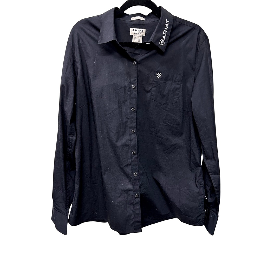 Ariat Real Womens Black Fitted Long Sleeve Button Down Western Shirt Rodeo XXL